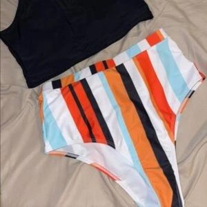 High Waist Striped Bikini Bottoms